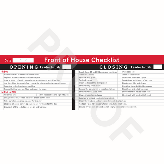 FOH Checklist (Dry Erase)