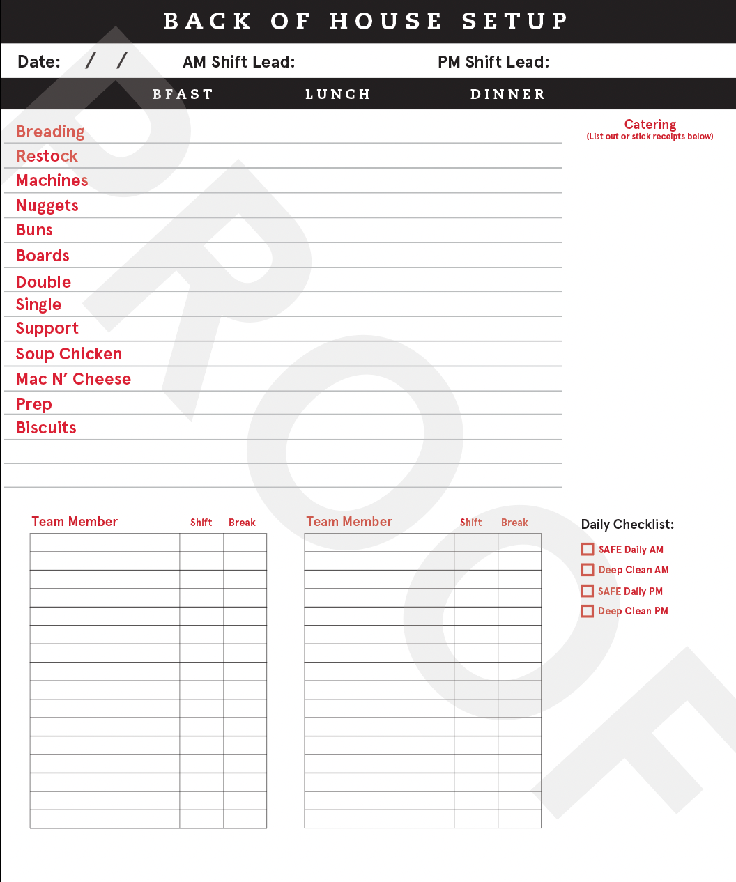 BOH Set Up Boards (Dry Erase)